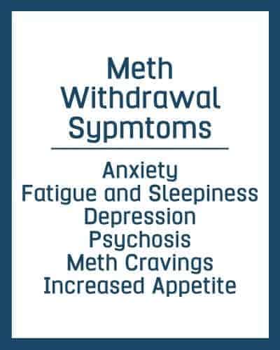 What does meth feel like? Methamphetamine withdrawal involves a range of symptoms, such as fatigue, depression, anxiety, intense cravings, and increased appetite, as the body adjusts to the absence of the drug.