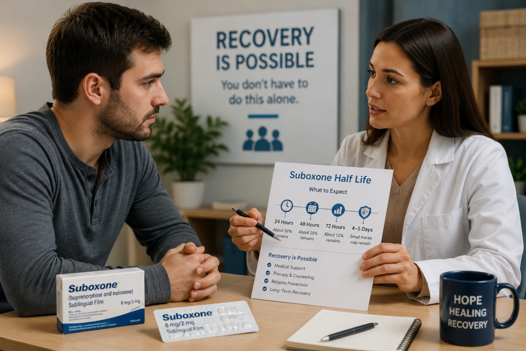 Person receiving support during suboxone half life treatment and recovery