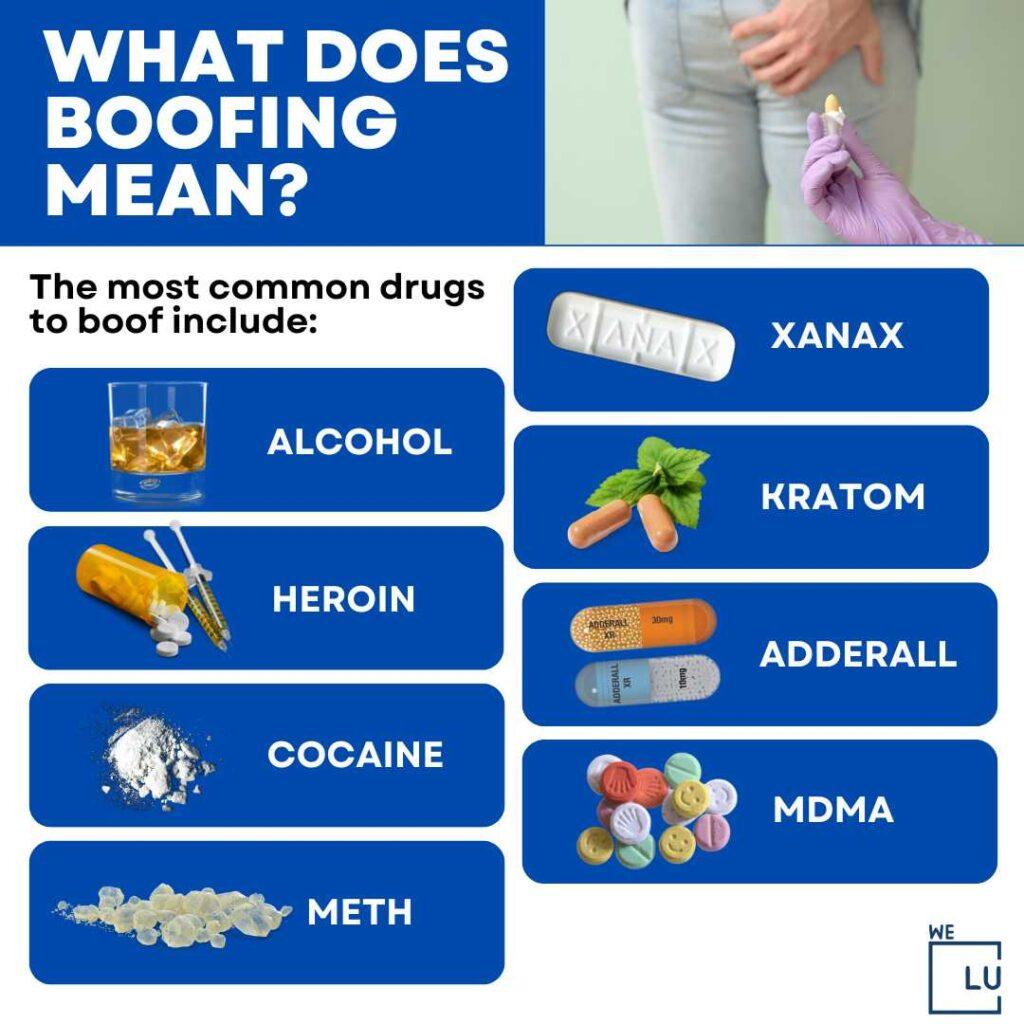 The above chart on “What Does Boofing Mean?” Shows the 8 most common drugs to boof.