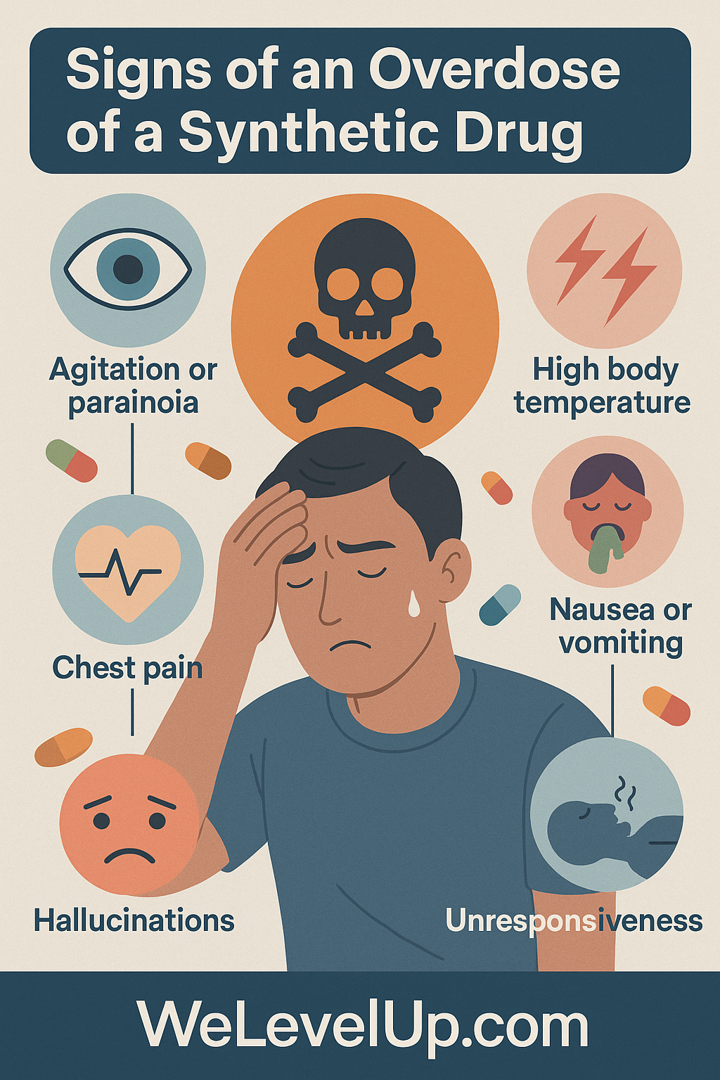 Infographic showing signs of an overdose of a synthetic drug