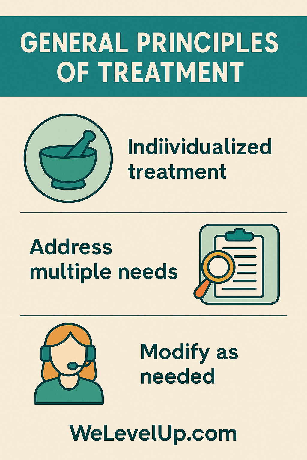 This infographic shows the general principles of treatment for drug abuse.